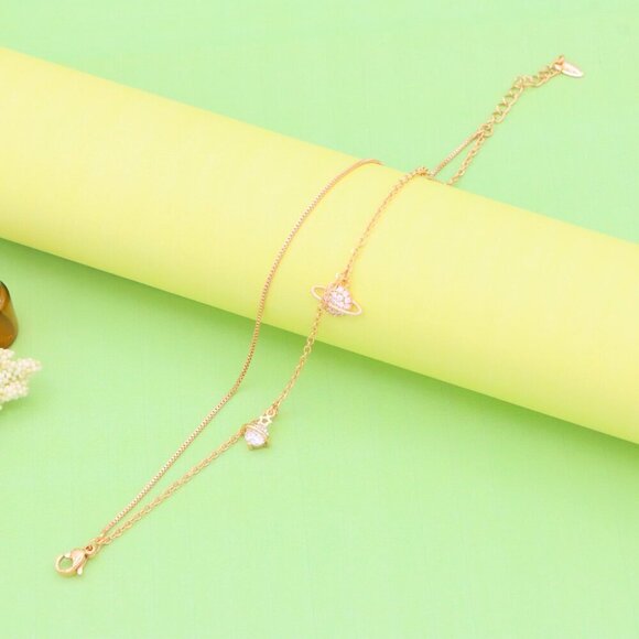 "Rose Gold Double Layer Anklet with Planet and Star Charms, XPAL1049 - Picture 7 of 13